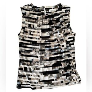 Calvin Klein Sleeveless Geometric Stripe Top in Black, White & Tan